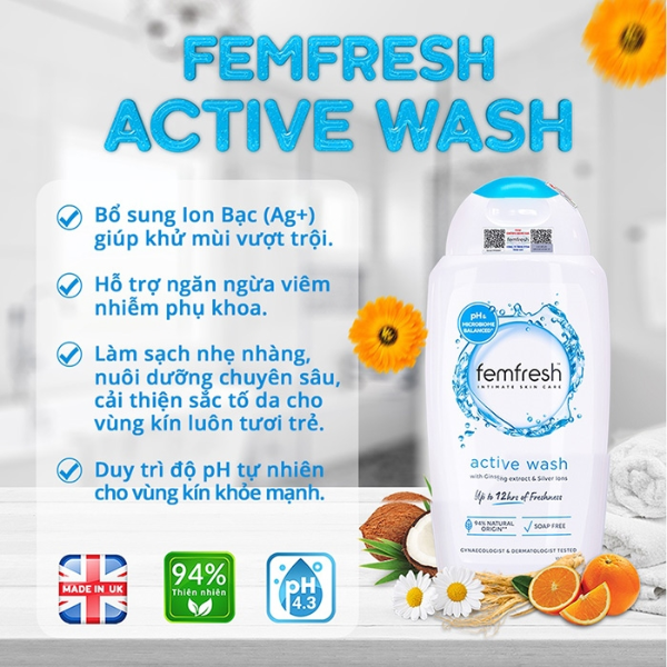 Dung dịch vệ sinh phụ nữ Femfresh Active Fresh Wash 250ml