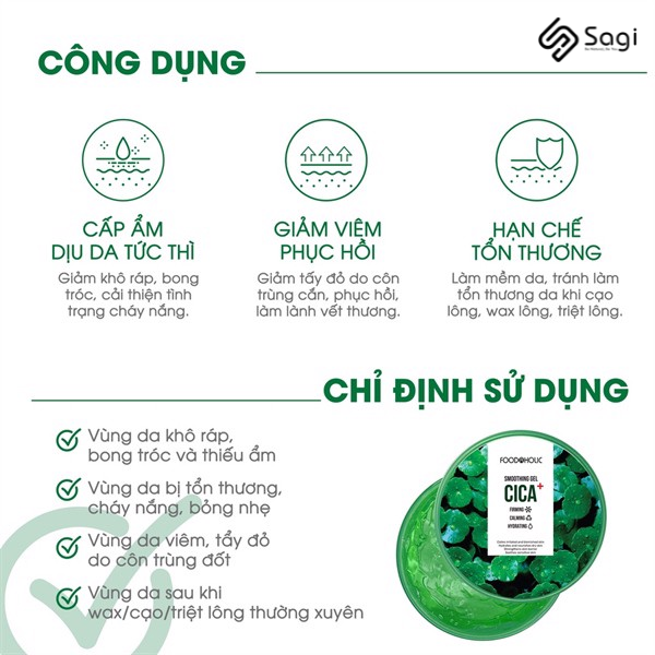 Gel dưỡng rau má Foodaholic Cica+ Soothing Gel 300ml