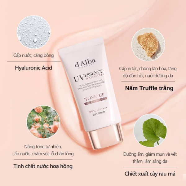 [SET 2 Tuýp] Kem Chống Nắng d'Alba UV Essence Waterfull+ Tone Up Color Correcting 50ml