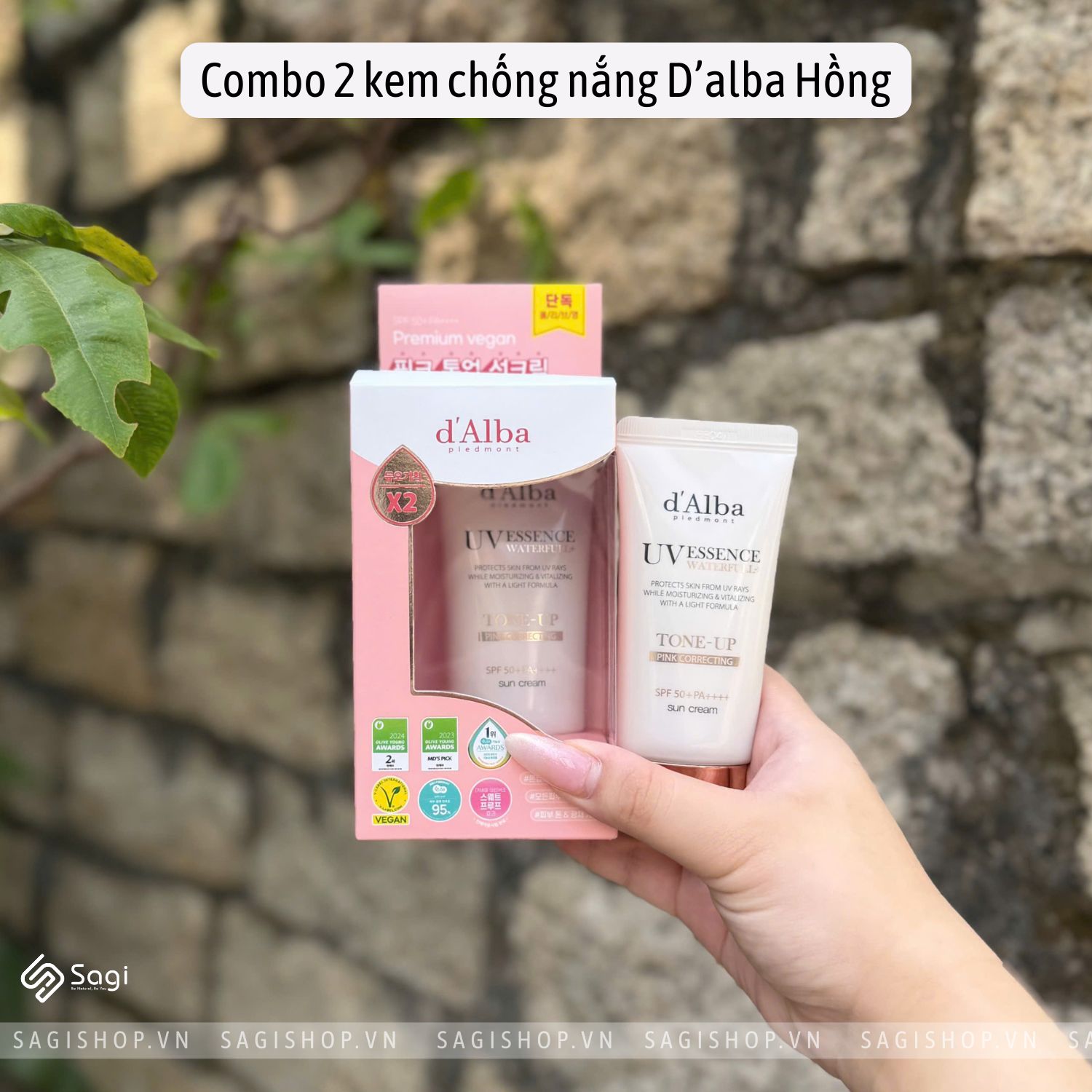 [SET 2 Tuýp] Kem Chống Nắng d'Alba UV Essence Waterfull+ Tone Up Color Correcting 50ml