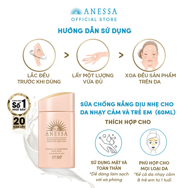 Kem chống nắng Anessa MILD MILK 60ml HỒNG
