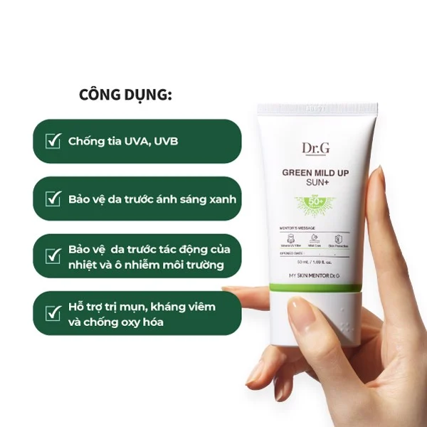 Kem chống nắng cho da mụn nhạy cảm Dr.G Green Mild Up Sun+ SPF 50+/ PA++++