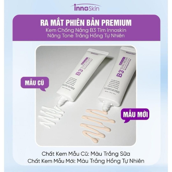 Kem Chống Nắng Phổ Rộng nâng tone Innoskin B3 tím Suncream SPF50+ PA++++ 50ml ( dành cho da dầu mụn )