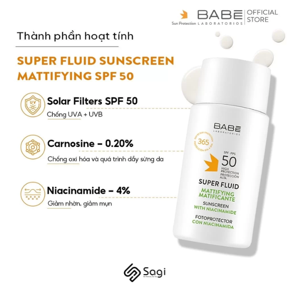 Kem chống nắng kiểm soát dầu BABE Super Fluid Mattifying sunscreen SPF 50