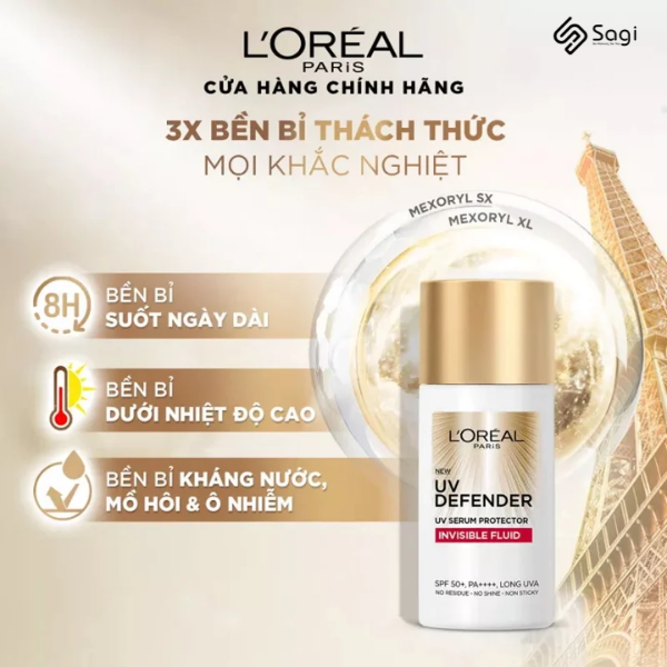 Kem Chống Nắng Loreal Mỏng Nhẹ Invisible Fluid Đỏ 50ml