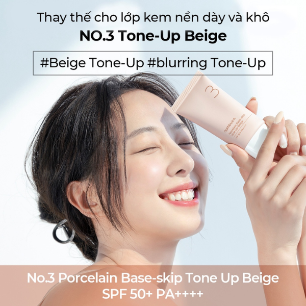 Kem Chống Nắng Nâng Tone Da Numbuzin Porcelain Base Skip Tone Up Beige No.3 50ml