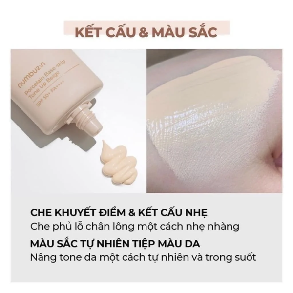 Kem Chống Nắng Nâng Tone Da Numbuzin Porcelain Base Skip Tone Up Beige No.3 50ml