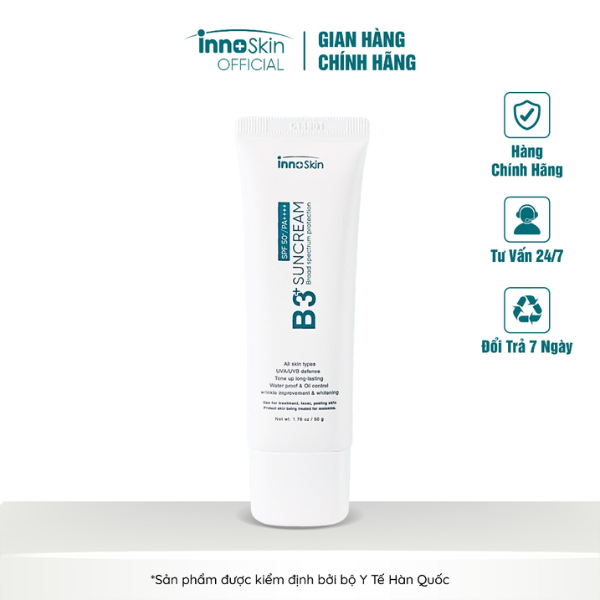 Kem Chống Nắng Phổ Rộng Cho Da Khô Innoskin B3+ Suncream SPF50+ PA++++