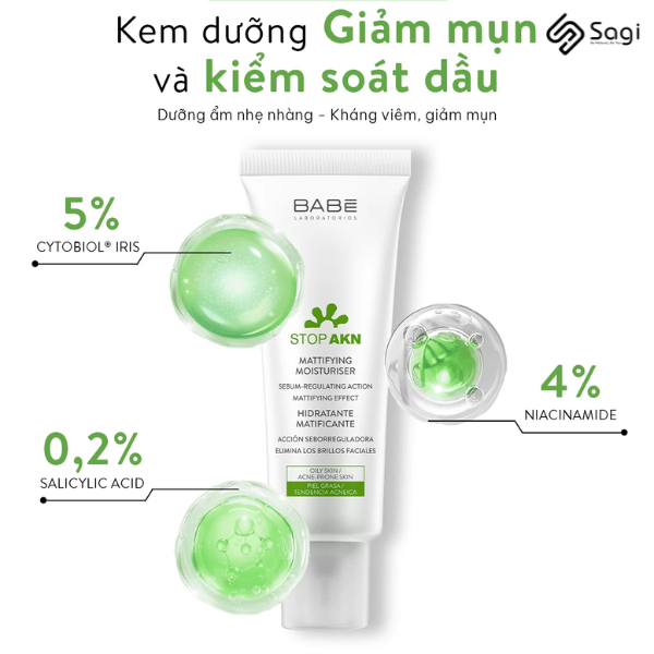 Kem dưỡng ẩm kiềm dầu trị mụn Babe Stop AKN 50ml