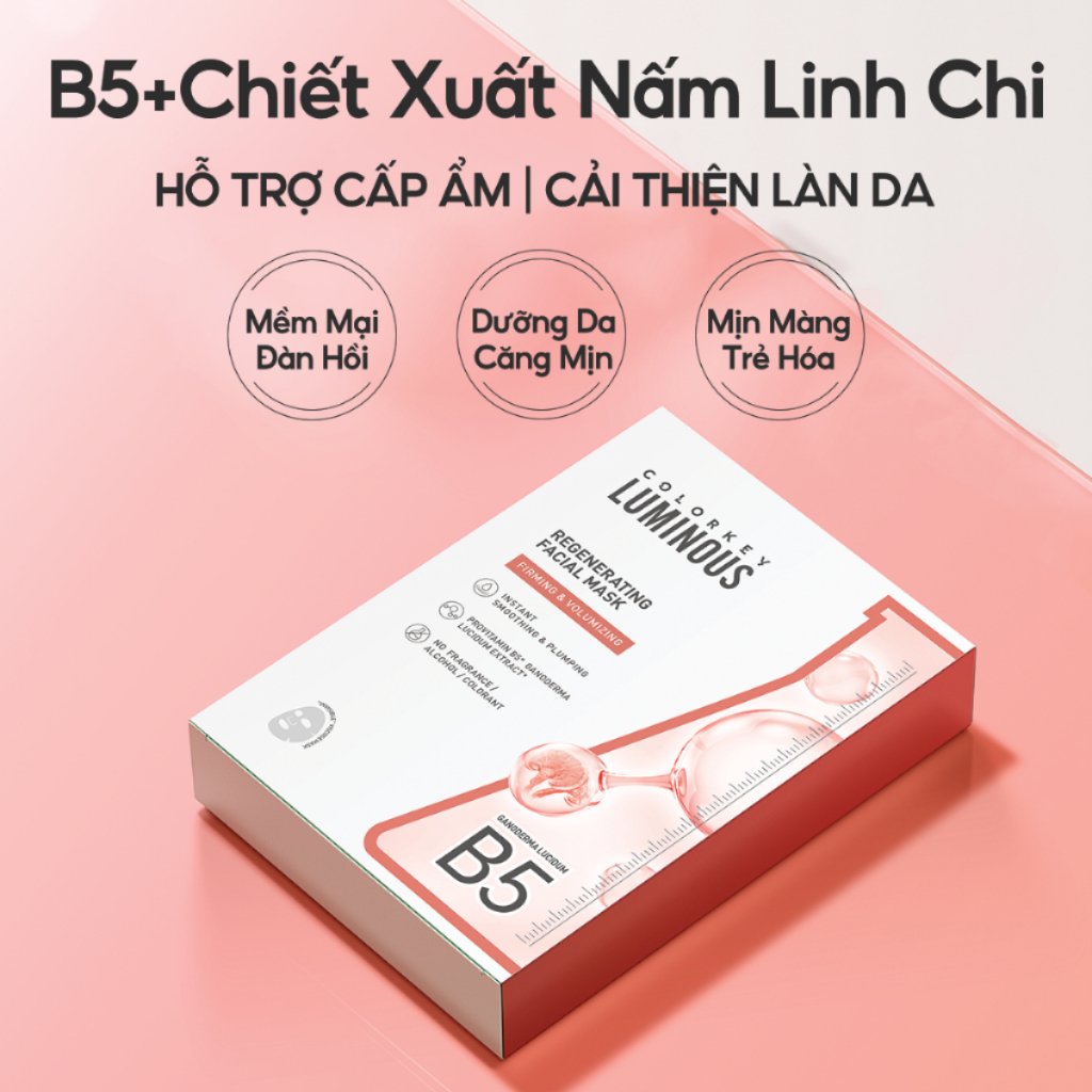 Mặt Nạ Colorkey Dưỡng Ẩm B5 Làm Dịu da Ngừa mụn Sáng da Luminous B5 Facial Mask - HỘP 10 MIẾNG