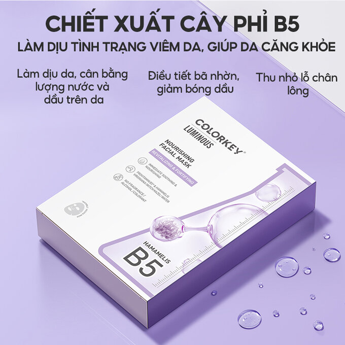 Mặt Nạ Colorkey Dưỡng Ẩm B5 Làm Dịu da Ngừa mụn Sáng da Luminous B5 Facial Mask - HỘP 10 MIẾNG