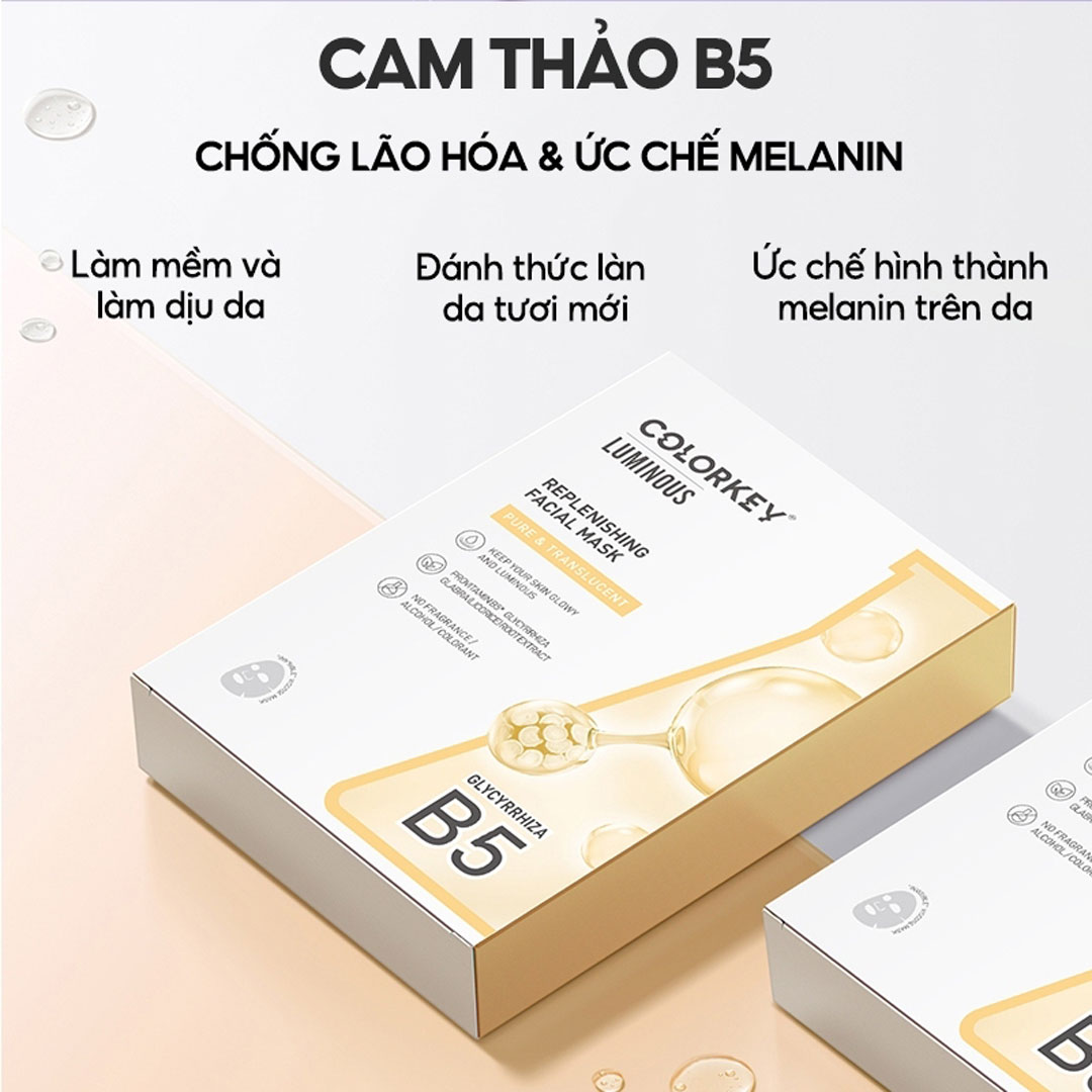 Mặt Nạ Colorkey Dưỡng Ẩm B5 Làm Dịu da Ngừa mụn Sáng da Luminous B5 Facial Mask - HỘP 10 MIẾNG