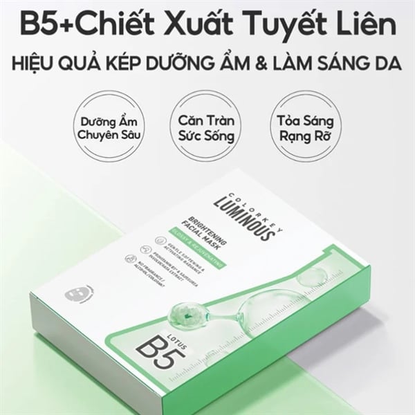 Mặt Nạ Colorkey Dưỡng Ẩm B5 Làm Dịu da Ngừa mụn Sáng da Luminous B5 Facial Mask - HỘP 10 MIẾNG