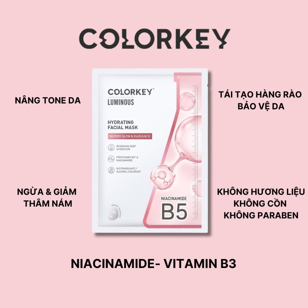 Mặt Nạ Giấy Colorkey Hydrating Facial Mask 25ml - Dưỡng Ẩm, Làm Sáng Da Với Niacinamide B5 (Màu Hồng)