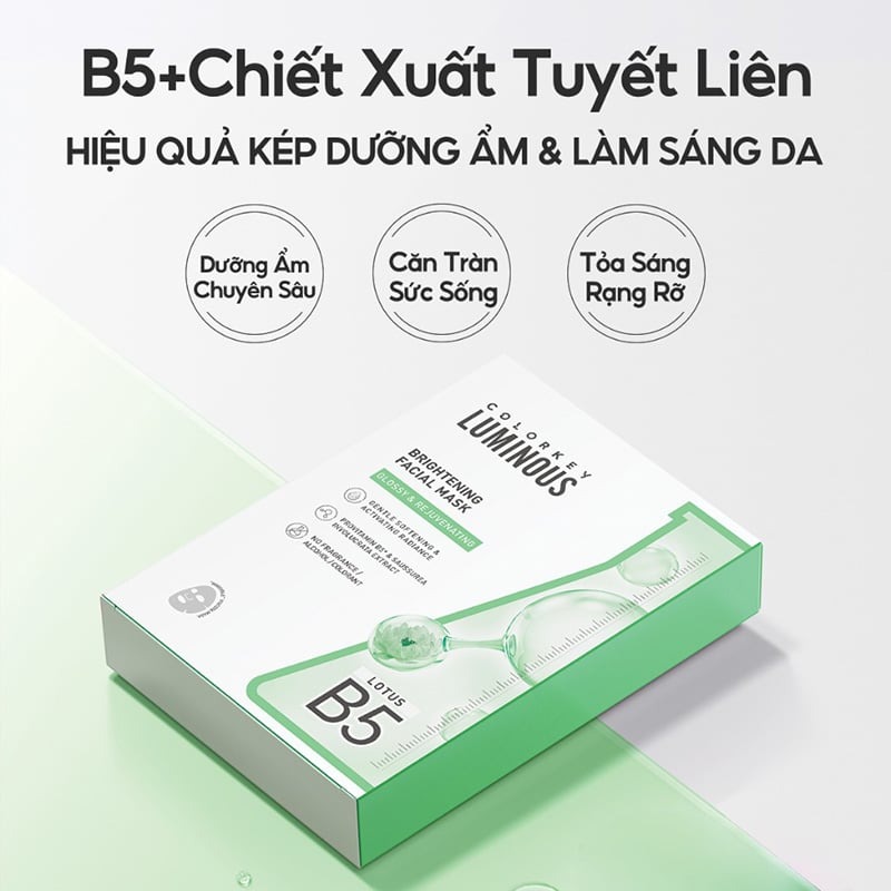 Mặt Nạ Colorkey Luminous Brightening Facial Mask 25ml - Dưỡng Ẩm Căng Bóng Rạng Rỡ Từ Sen Tuyết (Màu Xanh)