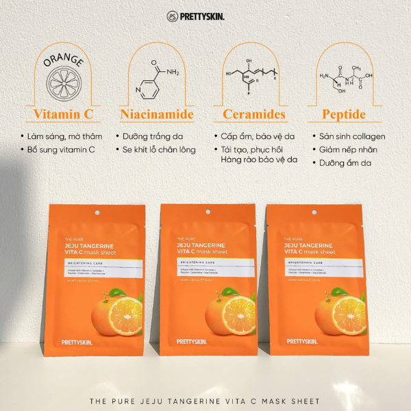 Mặt Nạ Prettyskin The Pure Jeju Tangerine Vita C Mask Sheet 1PCS 25ml