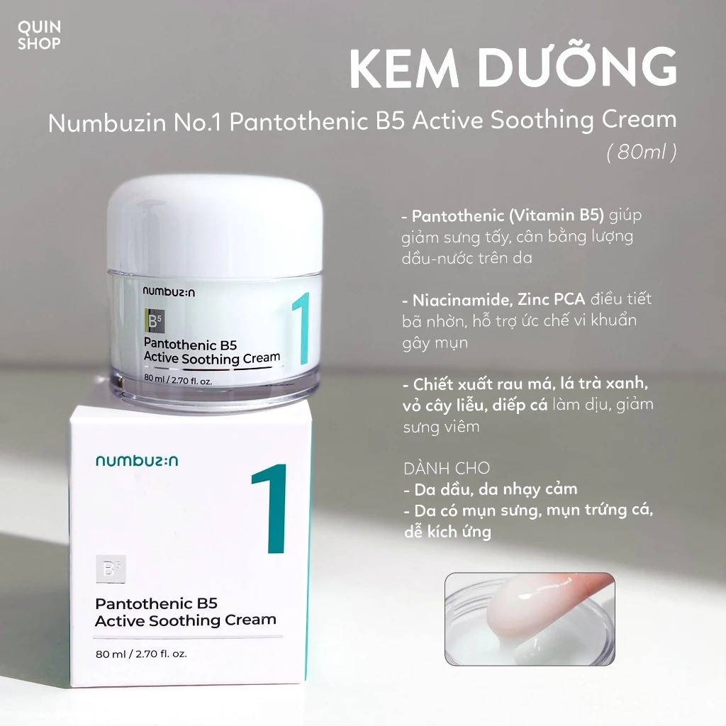 Numbuzin - Kem dưỡng giảm dầu mụn No.1 pantothenic B5 80ml