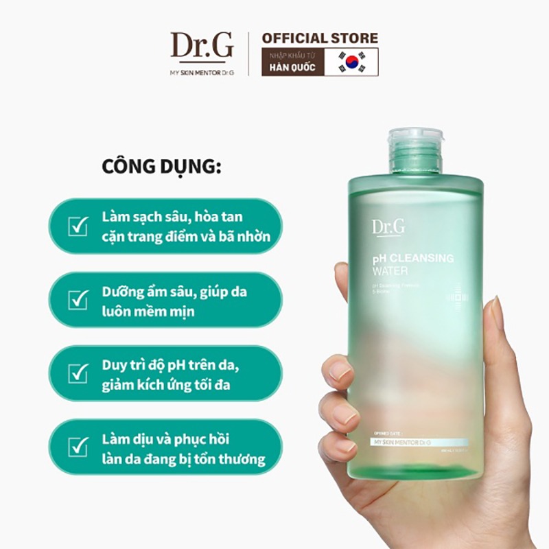 Nước Tẩy Trang Dr.G Dịu Nhẹ, Cấp Ẩm, Làm Sạch Sâu pH Cleansing Water 490ml