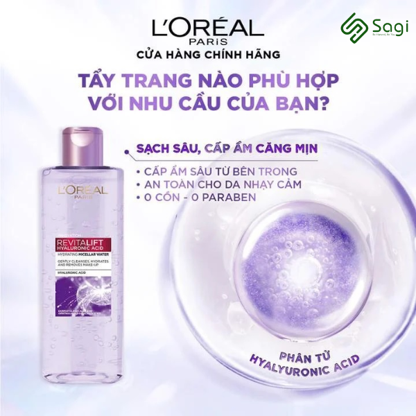 Nước tẩy trang Loreal Revitalift Tím 95ml