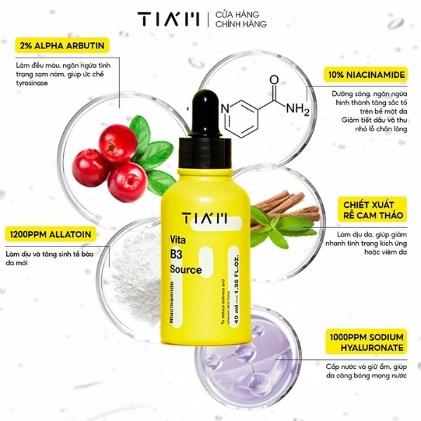 Serum Tiam Tinh Chất Dưỡng Trắng Da, Giảm Thâm Nám, Phục Hồi Da Sau Mụn Tiam Vita B3 Source Serum 40ml