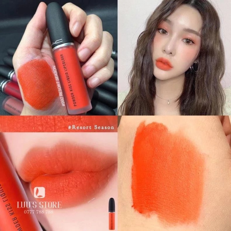 MAC. Son Kem Powder Kiss Màu 992 Resort Season Cam Tươi