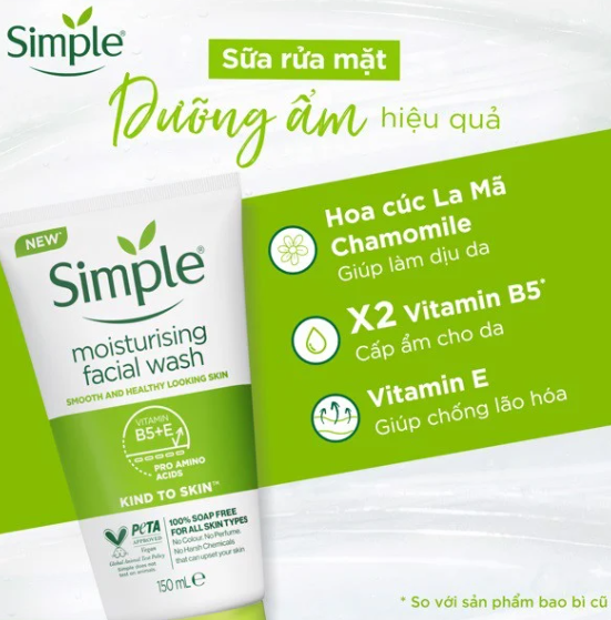 Sữa Rửa Mặt Cho Da Khô Simple Kind To Skin Moisturising 150ml