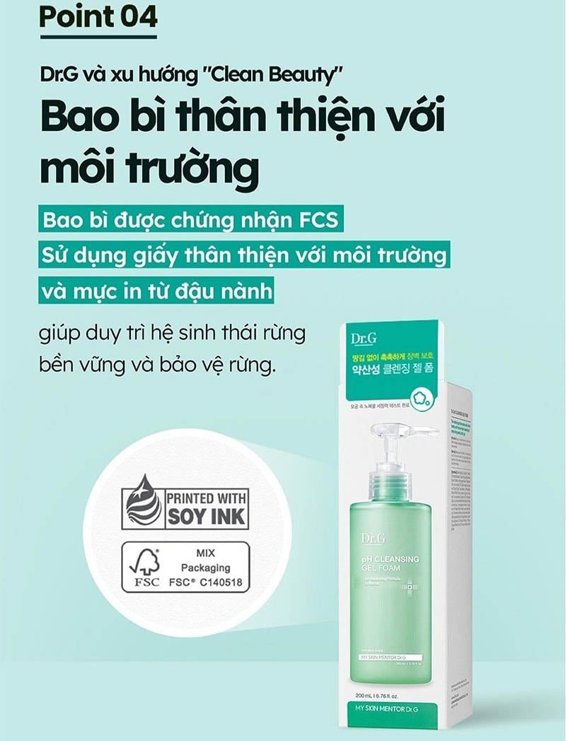 Sữa Rửa Mặt Dr.G Dạng Gel Tạo Bọt Dịu Nhẹ, Làm Sạch Sâu, Cấp Ẩm, Cho Da Nhạy Cảm pH Cleansing Gel Foam 200ml