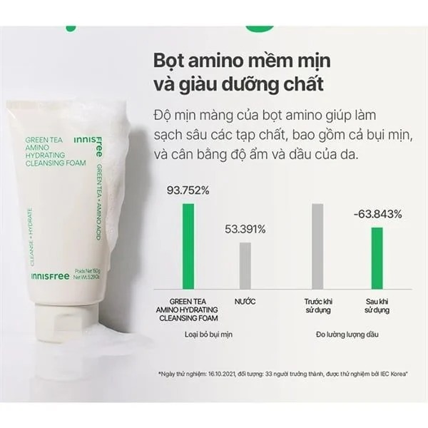 Sữa Rửa Mặt Dưỡng Ẩm Trà Xanh Innisfree Green Tea Amino Hydrating 150g