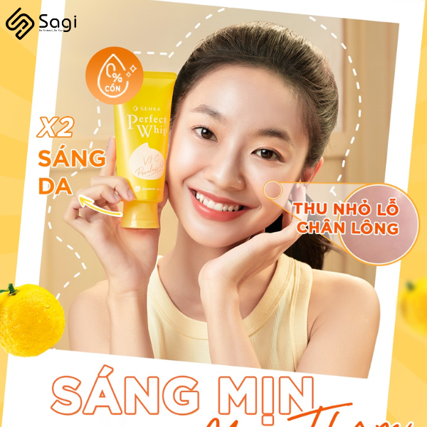 Sữa Rửa Mặt Làm Sáng Da Senka Perfect Whip Vitamin C Poreless Glow 