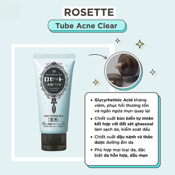 Sữa rửa mặt ngừa mụn Rosette Acne Clear 120g