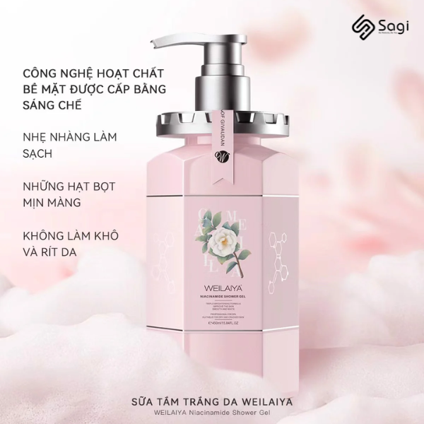 Sữa tắm dưỡng trắng da hoa trà Weilaiya 450ml