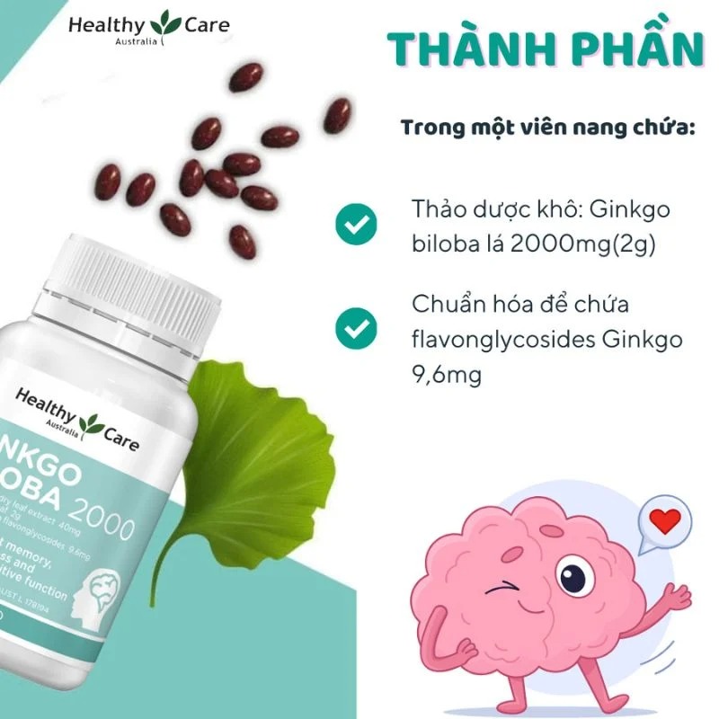 Viên Bổ não Ginkgo Biloba Healthy Care 2000mg