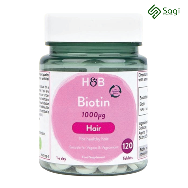 Viên uống Biotin Holland & Barrett 1000mg lọ 120 viên hỗ trợ mọc tóc và giảm rụng tóc