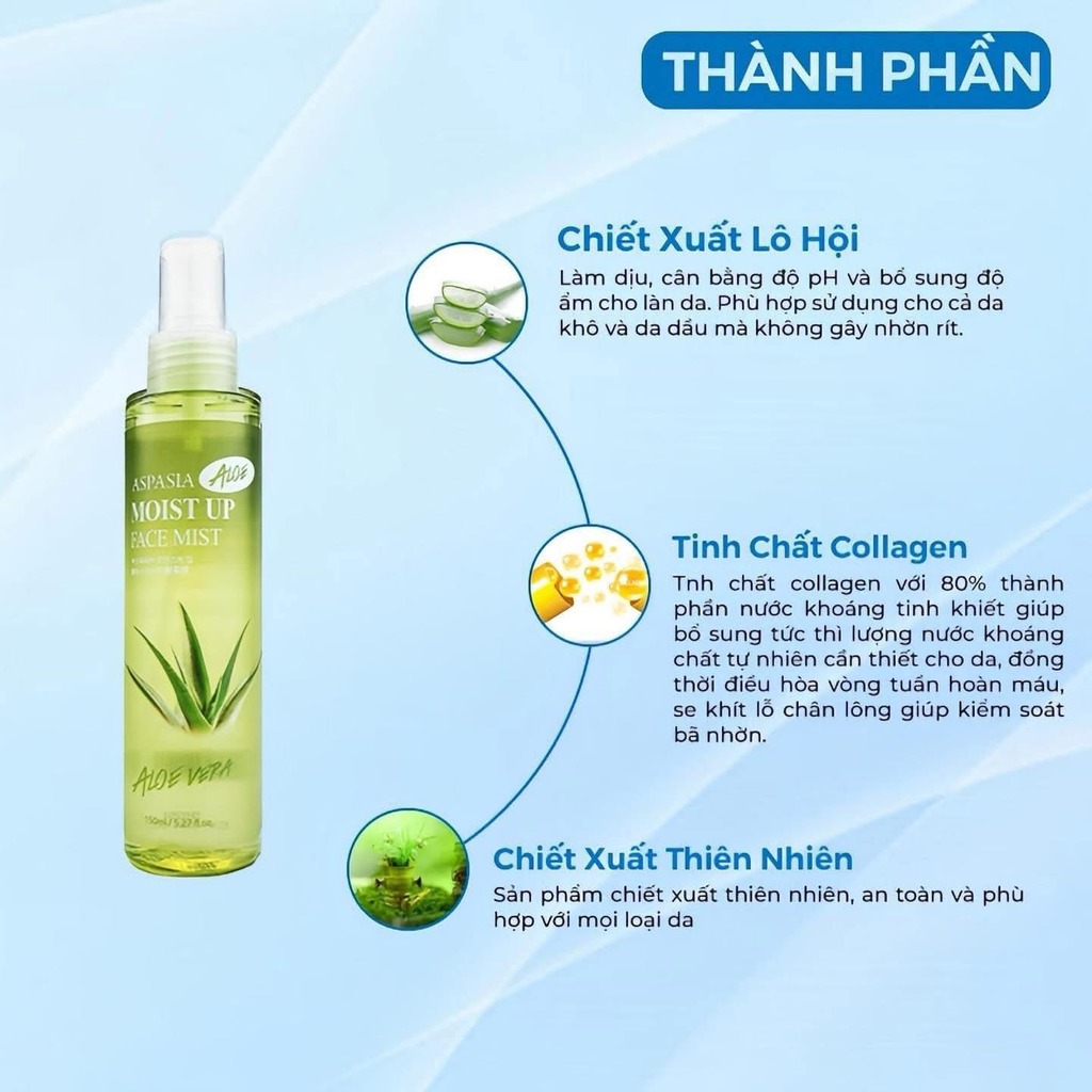 Xịt Khoáng Dưỡng Ẩm Nha Đam - Lô Hội Aspasia Moist Up Face Mist 150ml