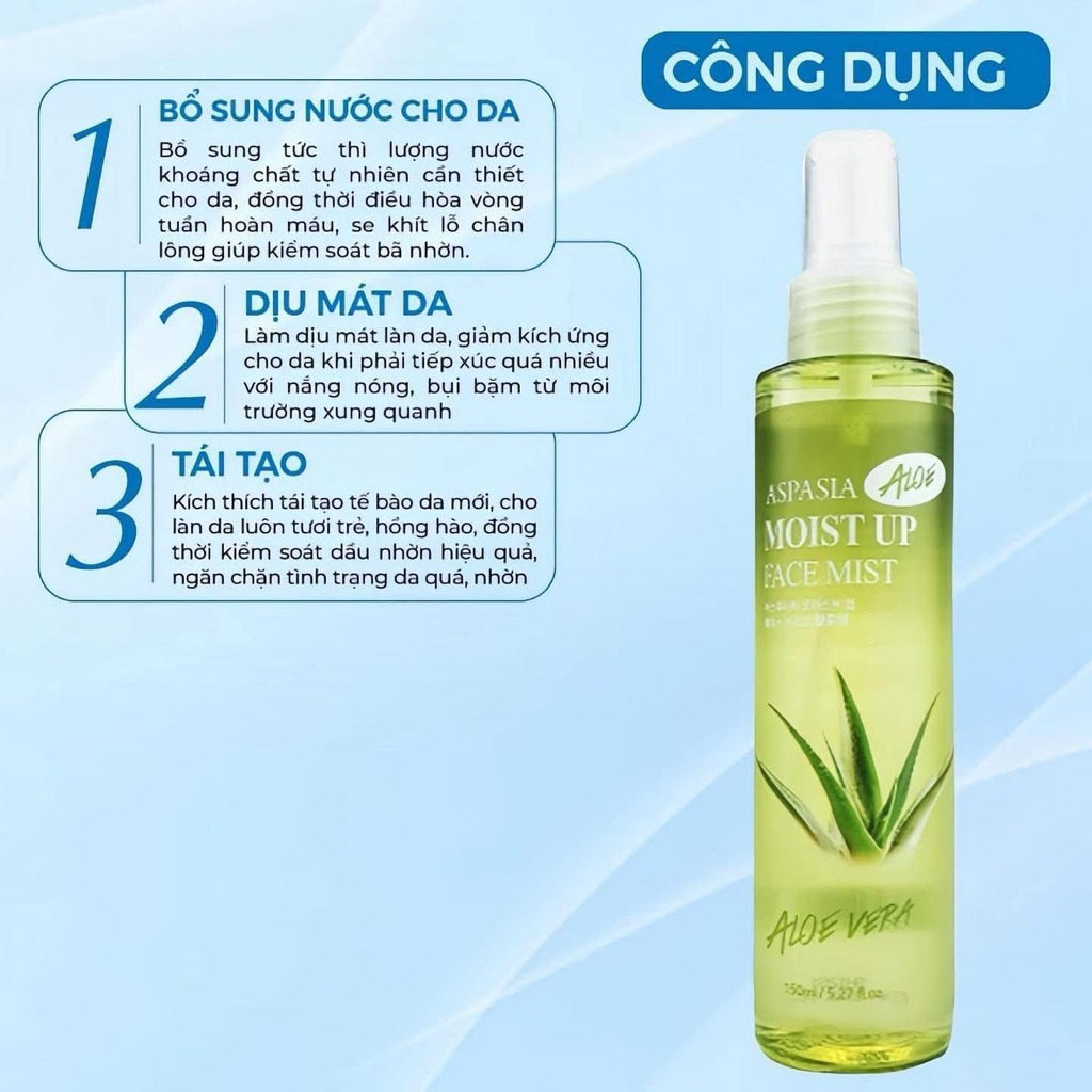 Xịt Khoáng Dưỡng Ẩm Nha Đam - Lô Hội Aspasia Moist Up Face Mist 150ml
