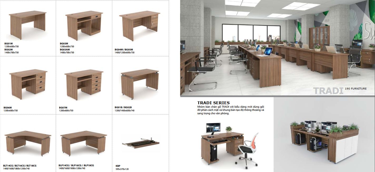 Các mẫu bàn làm việc nhân viên chính hãng 190 đa dạng về kiểu dáng và chất liệu