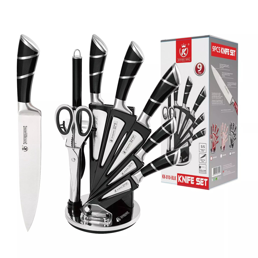 Premium Kitchen King 9piece knife set with 360degree rotatable rack