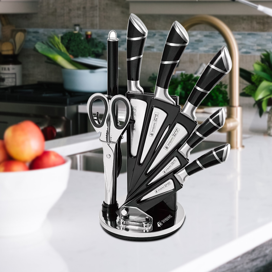 Premium Kitchen King 9piece knife set with 360degree rotatable rack