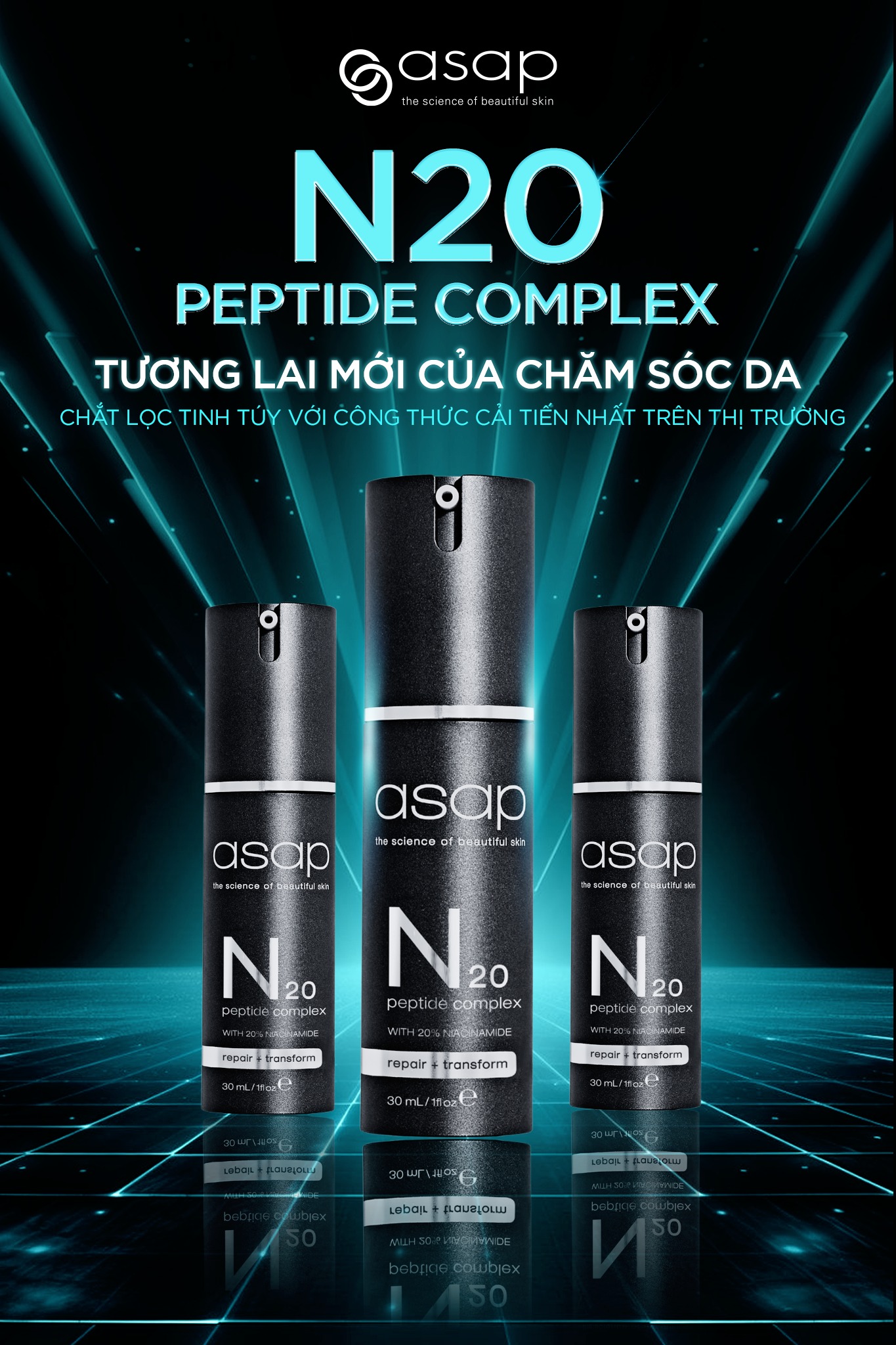 Tinh chất chống lão hóa, căng bóng và sáng da Asap N20 Peptide Complex - 30ml
