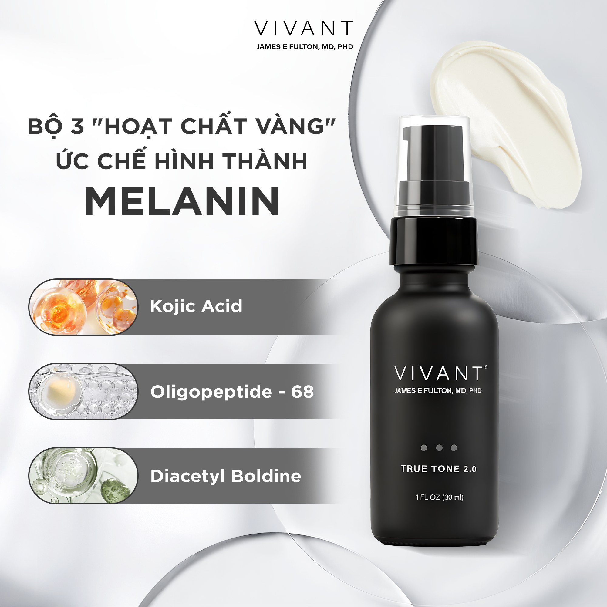 Tinh chất giảm nám, tàn nhang và cải thiện da sáng mịn Vivant Skincare True Tone 2.0 - 30ml