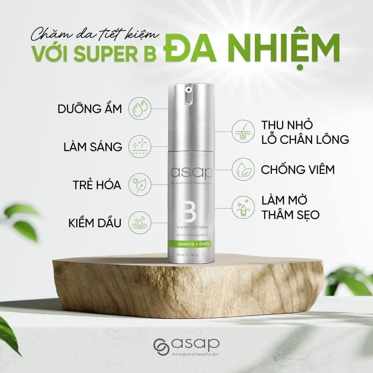 Tinh chất dưỡng sáng da, giảm mụn, chống lão hóa Asap Super B Complex - 30ml
