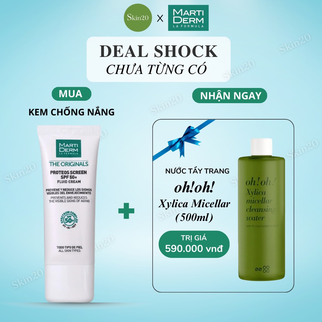 Kem chống nắng phổ rộng ngừa lão hóa, phòng chống nám quay lại MartiDerm The Originals Proteos Screen SPF50+ Fluid Cream - 40ml