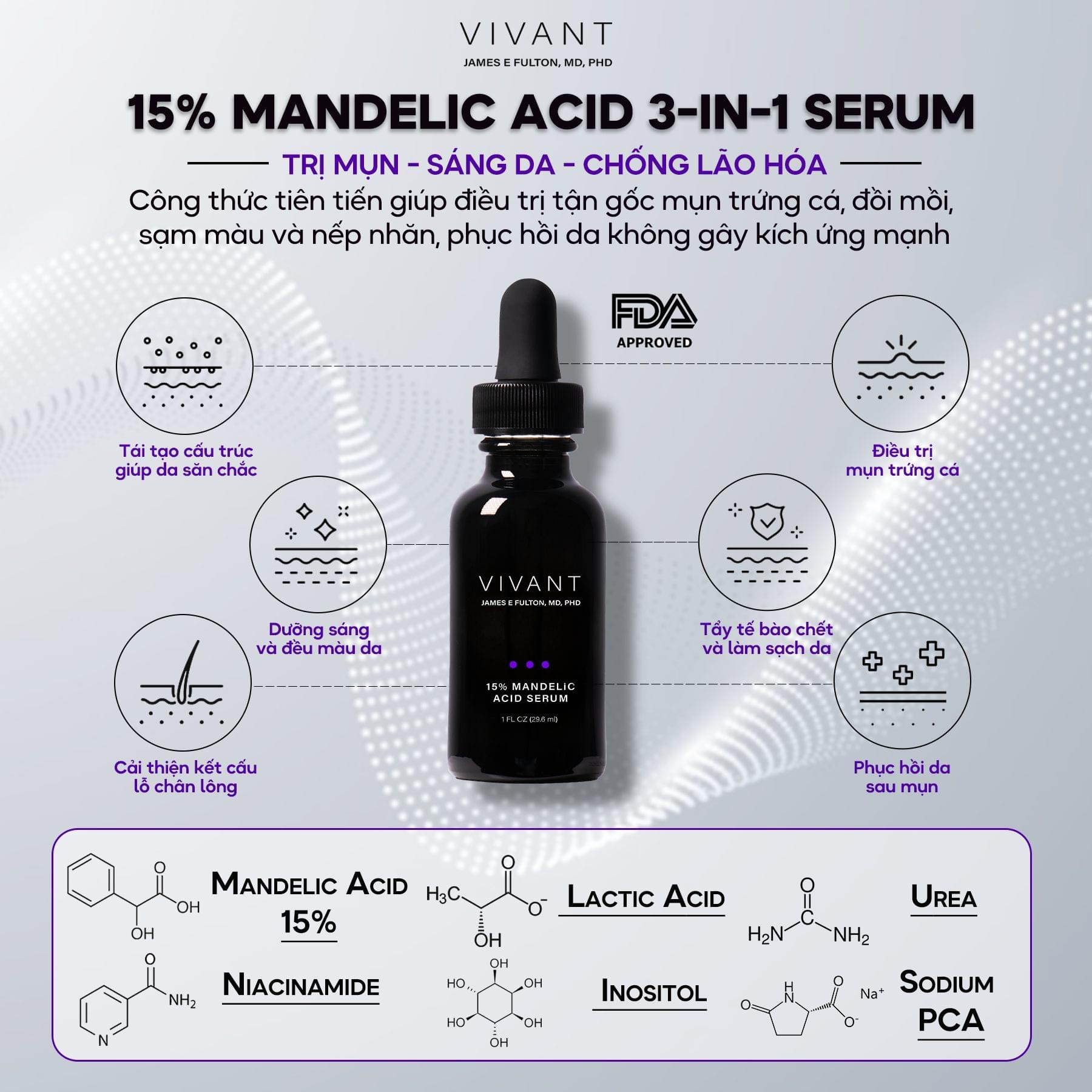 Serum tái tạo da Vivant Skincare Mandelic Acid 15% - 30ml