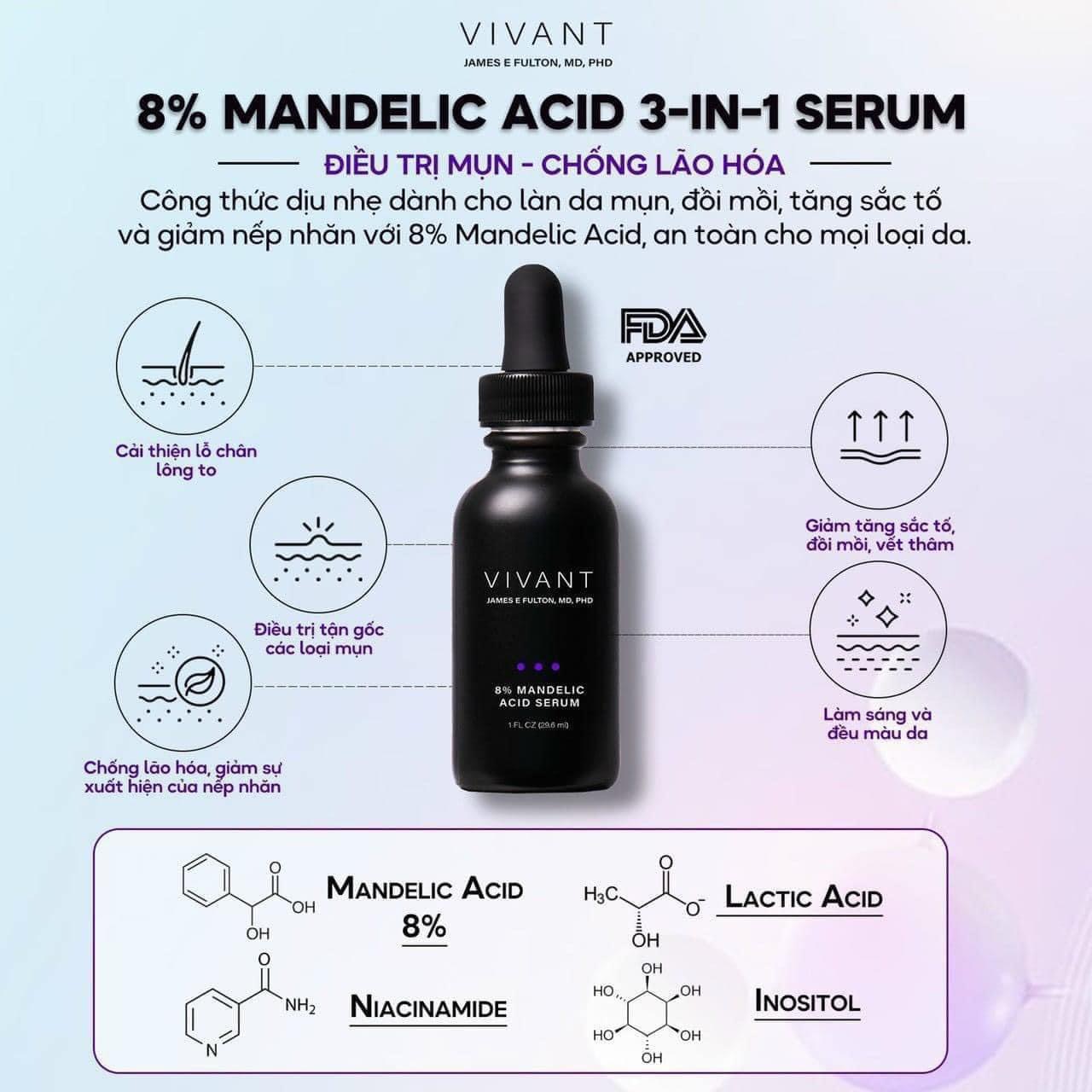 Serum tái tạo da Vivant Skincare Mandelic Acid 8% - 30ml