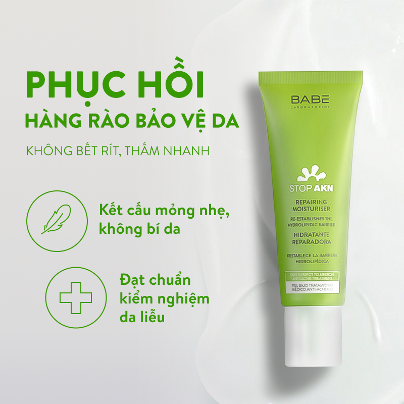 Kem Dưỡng phục hồi cho da dầu mụn Babe Stop AKN Repairing Moisturiser - 50ml