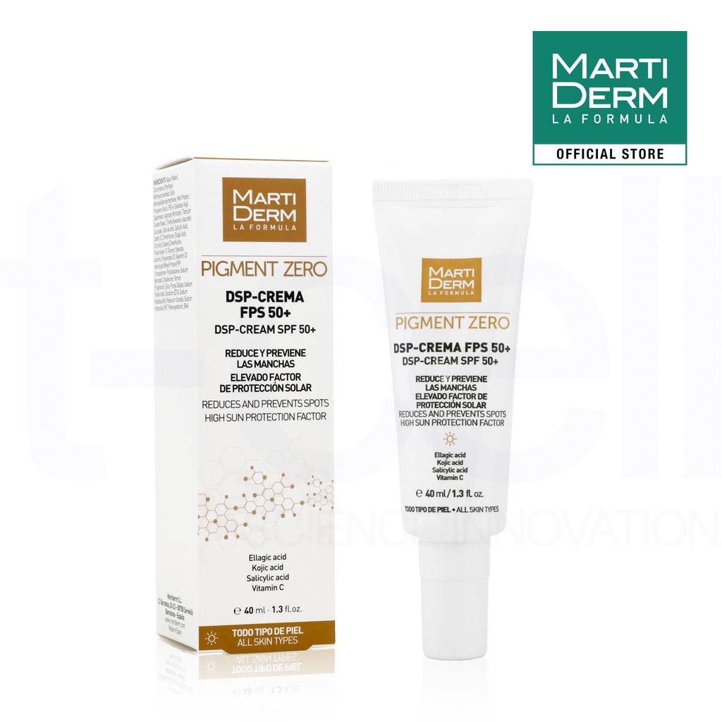 Kem dưỡng ban ngày chống nắng làm sáng da, mờ sắc tố, duy trì sau Hydroquinone Martiderm Pigment Zero DSP Cream SPF50 - 40ml