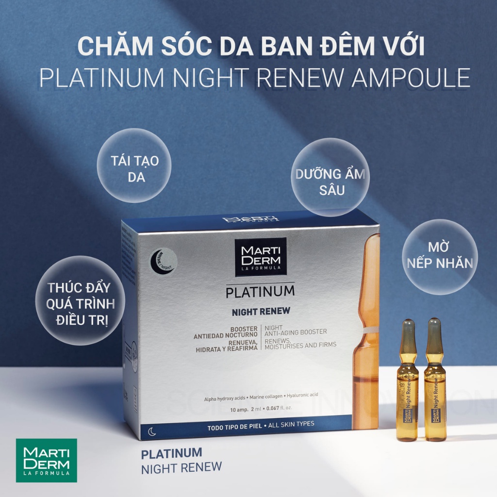 Ampoule Chống Lão Hoá & Tái Tạo Da Ban Đêm - Martiderm Platinum Night Renew - 30 ống x 2ml | Skin20