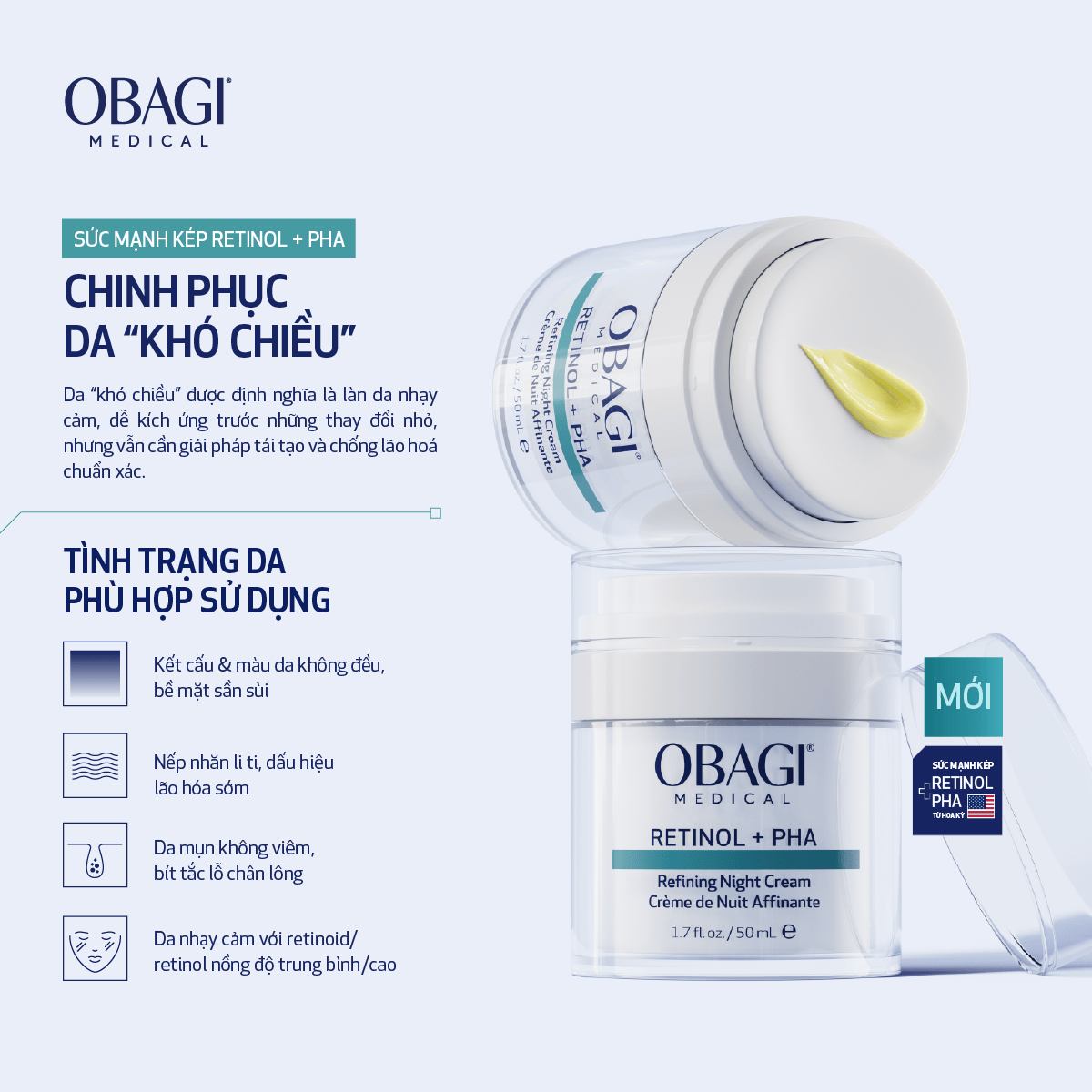 Kem dưỡng tái tạo & trẻ hóa da ban đêm Obagi Retinol + PHA - 50ml