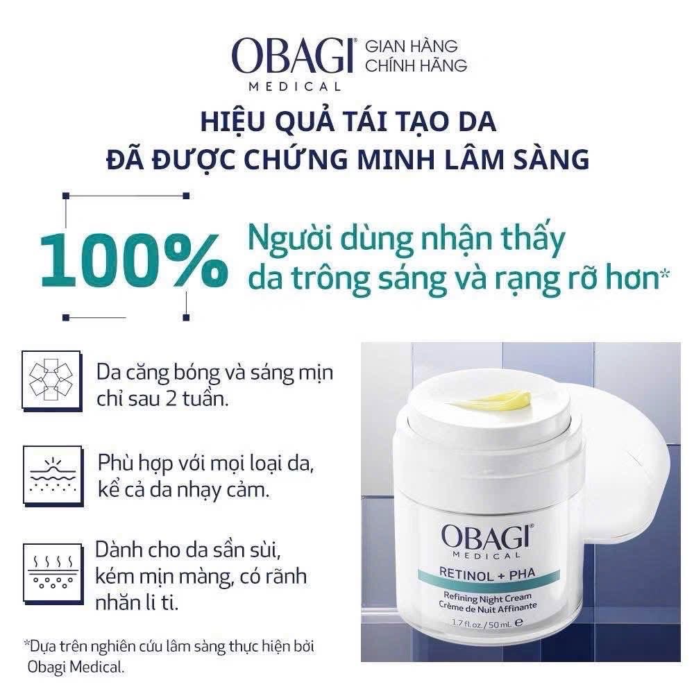 Kem dưỡng tái tạo & trẻ hóa da ban đêm Obagi Retinol + PHA - 50ml