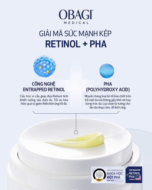 Kem dưỡng tái tạo & trẻ hóa da ban đêm Obagi Retinol + PHA - 50ml